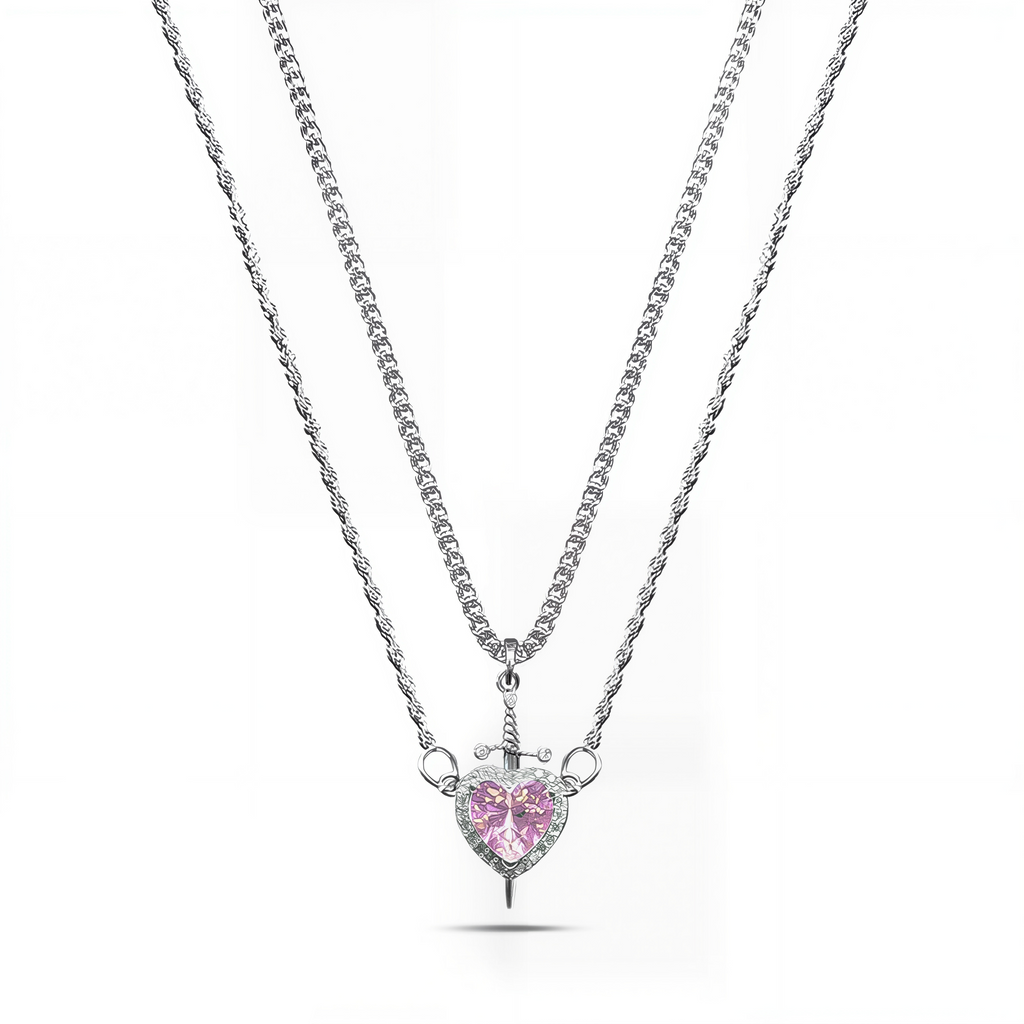 Bộ 2 dây chuyền đôi Heart & Blade Hồng