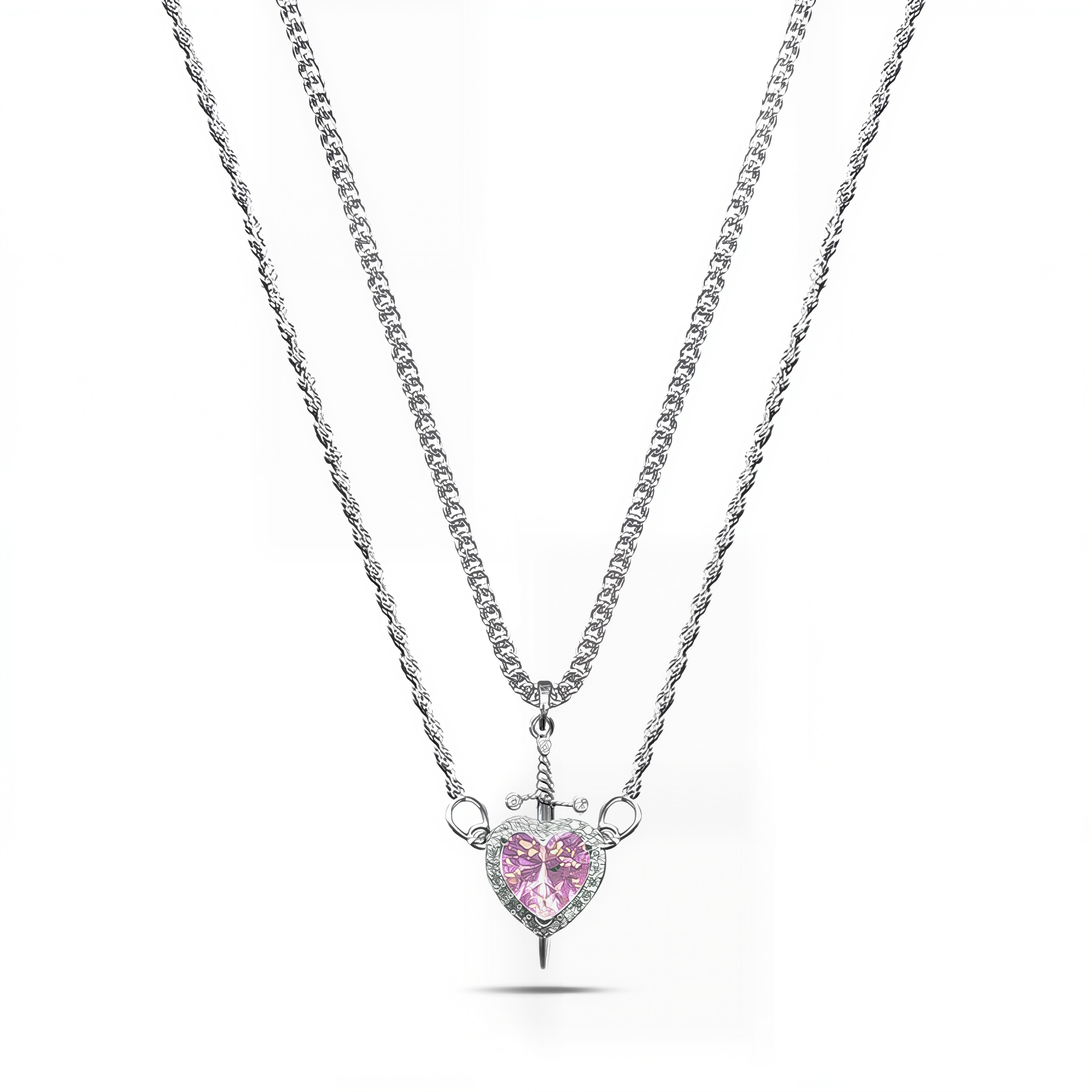 Bộ 2 dây chuyền đôi Heart & Blade Hồng